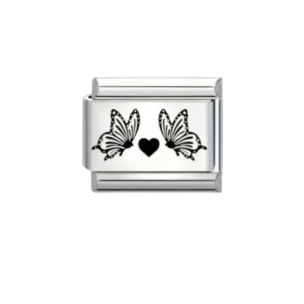 Butterflies‎ with Heart Charmlink for Italian Charm Bracelet 9mm Stainless Steel
